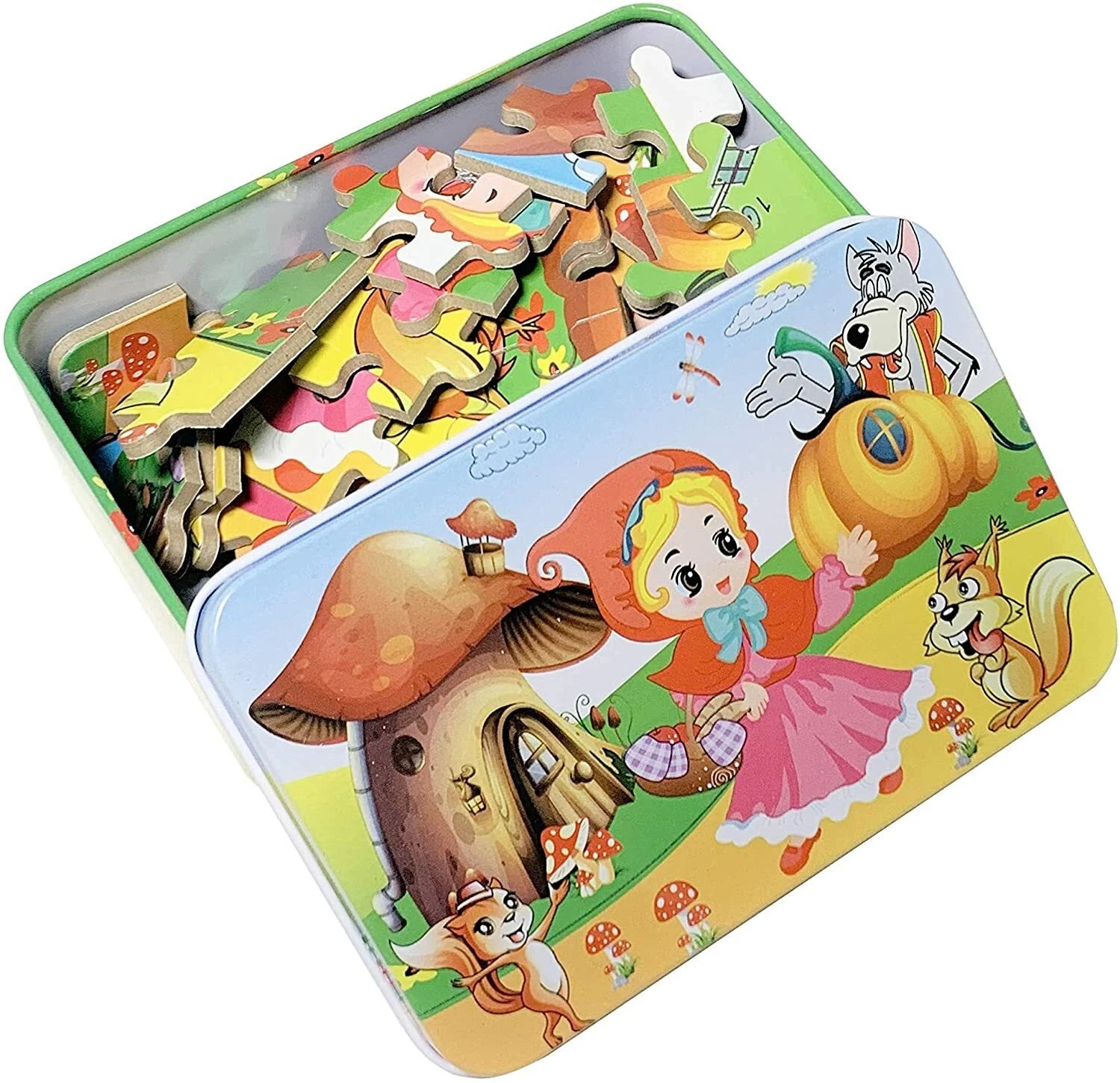 60 Pieces Premium Wooden Puzzle - Kids Educational Toy | Colorful Print with Iron Box (Little Red Riding Hood) - Image 4