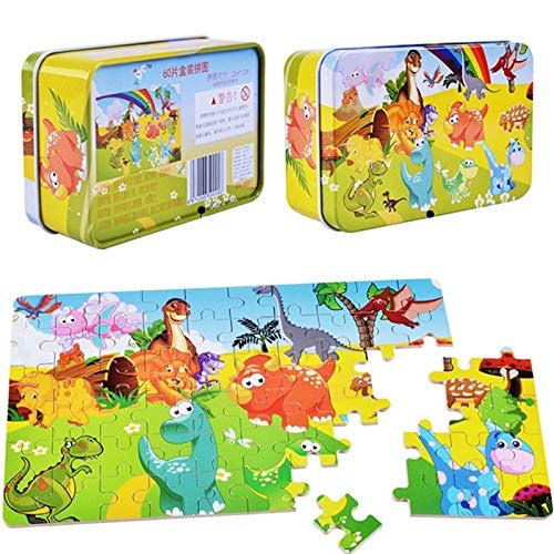 60 Pieces Premium Wooden Puzzle - Kids Educational Toy | Colorful Print with Iron Box (Dinosaur) - Image 3