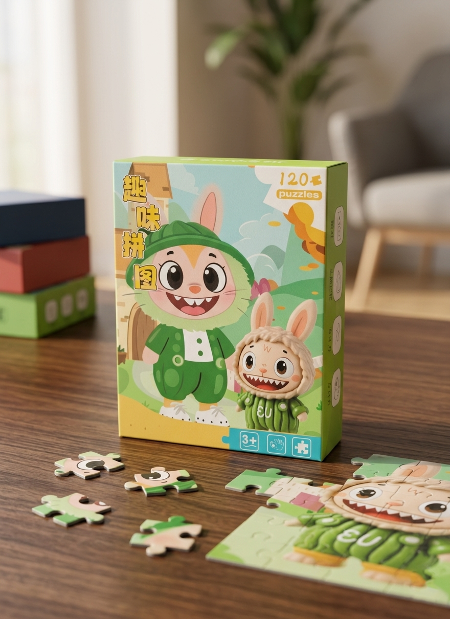 120 Pieces Paper Puzzle - Kids Educational Toy (Green Labubu) - Image 2