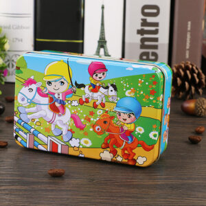 60 Pieces Premium Wooden Puzzle - Kids Educational Toy | Colorful Print with Iron Box (Horse Racing)