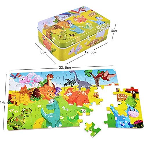 60 Pieces Premium Wooden Puzzle - Kids Educational Toy | Colorful Print with Iron Box (Dinosaur) - Image 4