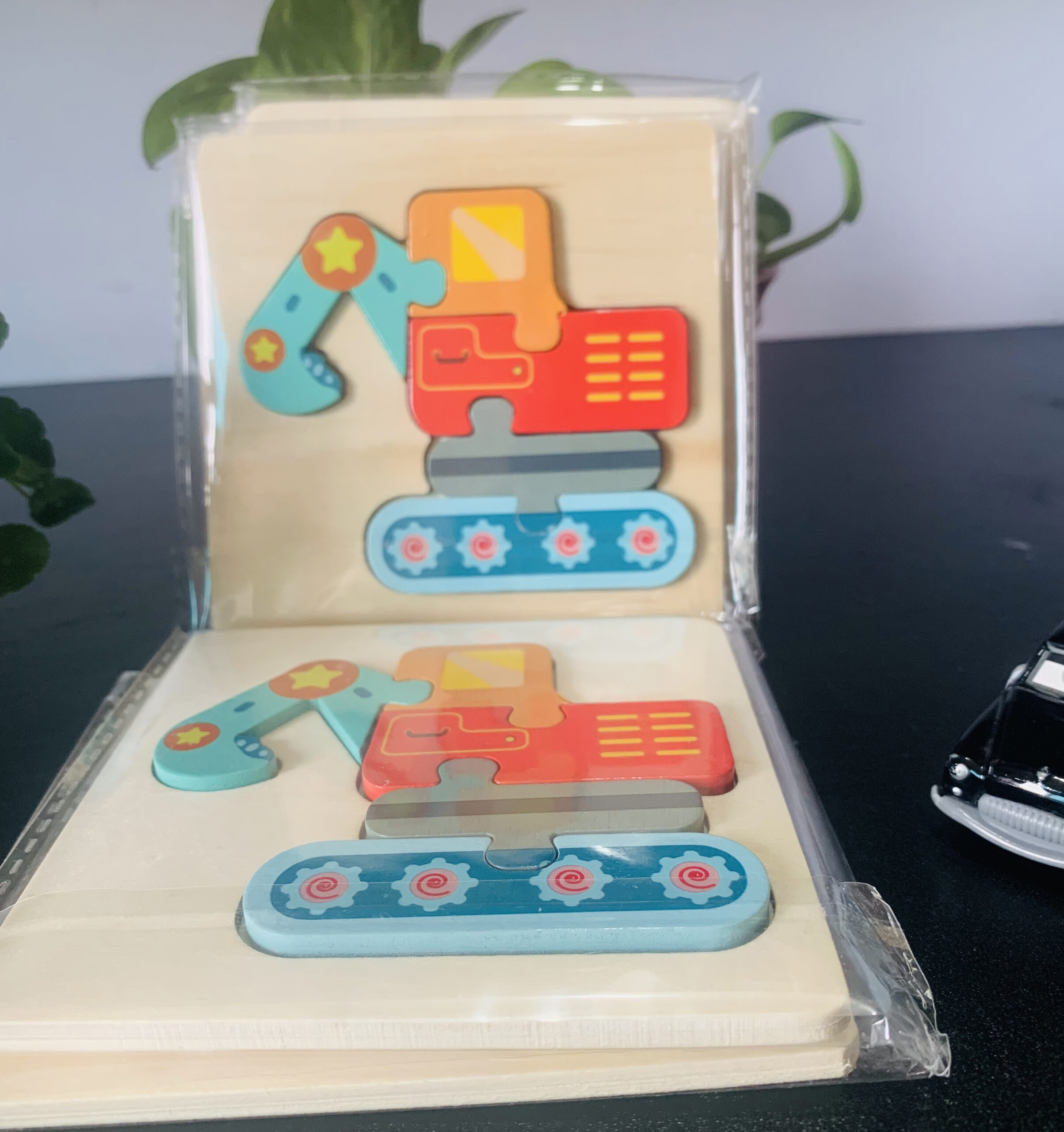 Excavator Wooden Puzzle 10x10cm - Kids Educational Toy - Image 3