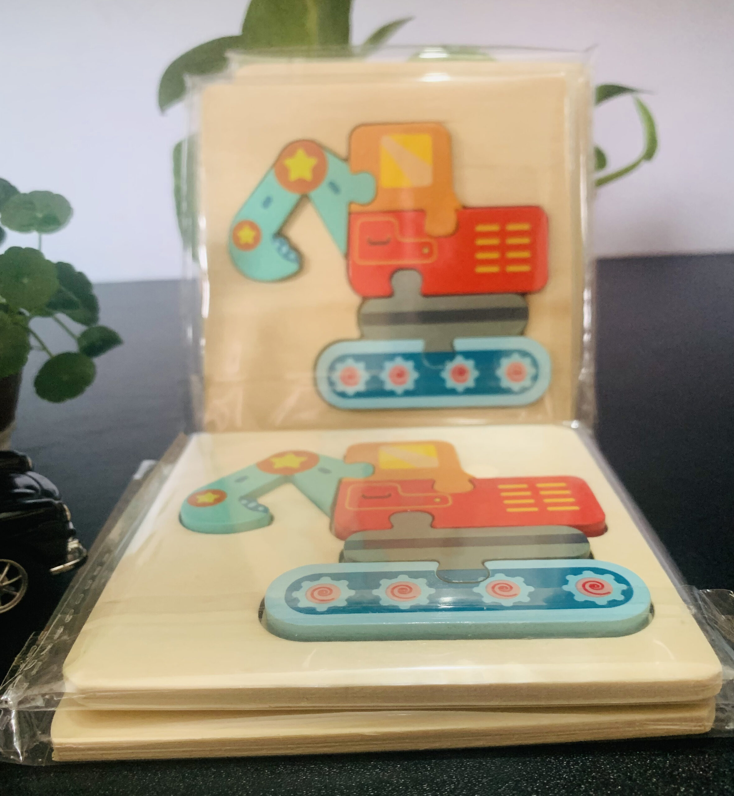 Excavator Wooden Puzzle 10x10cm - Kids Educational Toy - Image 4
