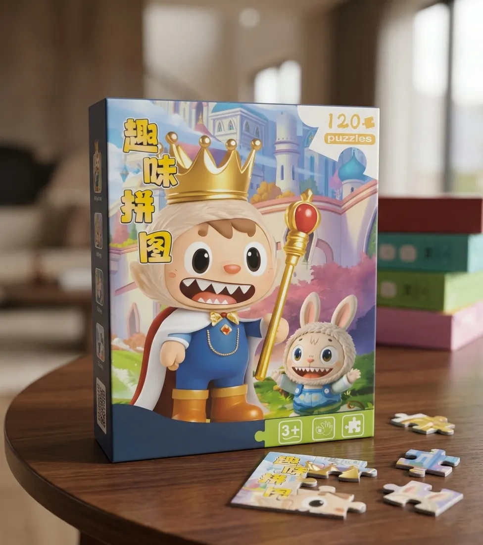120 Pieces Paper Puzzle - Kids Educational Toy (Blue King Labubu)