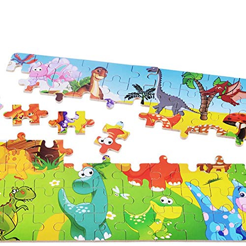 60 Pieces Premium Wooden Puzzle - Kids Educational Toy | Colorful Print with Iron Box (Dinosaur) - Image 2