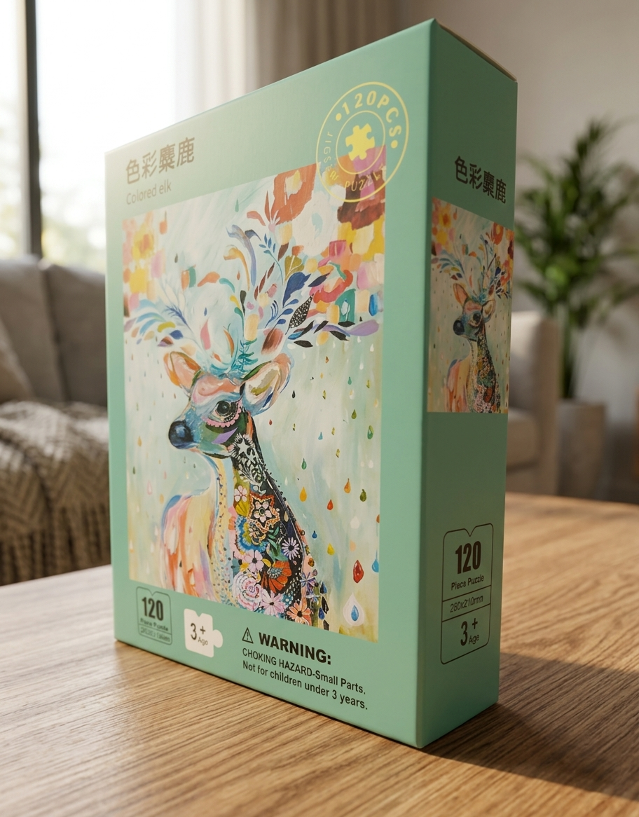 120 Pieces Paper Puzzle β Kids Educational Toy (Colored Elk) - Image 2